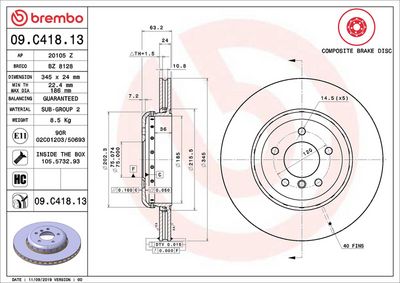 BREMSSCHEIBE BREMBO 09C41813 1