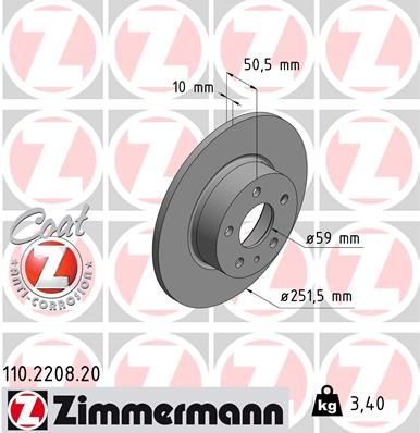 ZIMMERMANN 110.2208.20 Тормозные диски  для ALFA ROMEO 164 (Альфа-ромео 164)