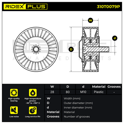 обтящна ролка, пистов ремък RIDEX 310T0079P