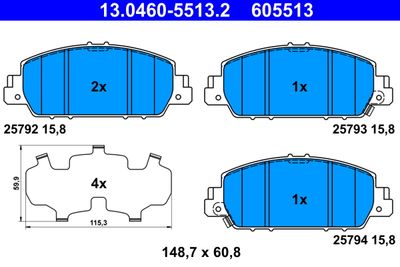 Комплект тормозных колодок, дисковый тормоз ATE 13.0460-5513.2 для HONDA HR-V