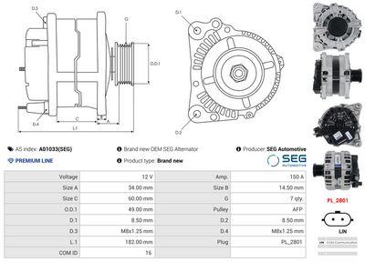 GENERATOR / ALTERNATOR AS-PL A01033SEG 4