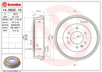 Тормозной барабан BREMBO 14.D632.10 для MAZDA B-SERIE