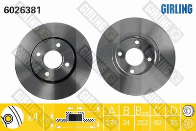GIRLING 6026381 Тормозные диски для FORD (Форд Ескорт)