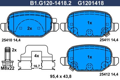 Комплект тормозных колодок, дисковый тормоз GALFER B1.G120-1418.2 для FIAT PANDA