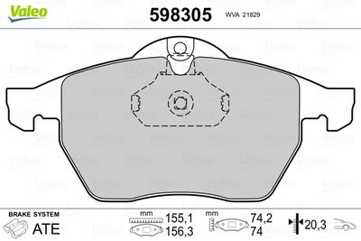 Комплект тормозных колодок, дисковый тормоз VALEO 598305 для CHEVROLET VECTRA