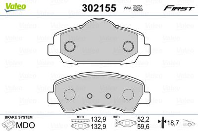 Комплект тормозных колодок, дисковый тормоз VALEO 302155 для PEUGEOT 301