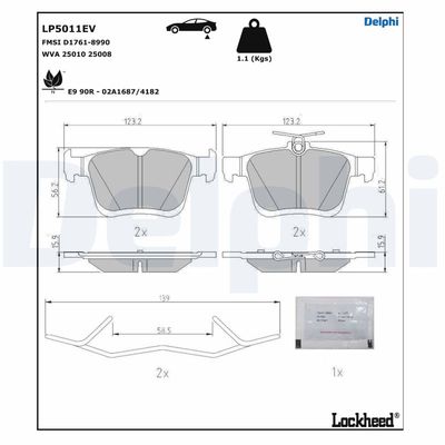 Zestaw klocków hamulcowych, hamulce tarczowe DELPHI LP5011EV