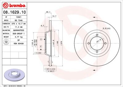 Тормозной диск BREMBO 08.1629.10 для TRIUMPH TR