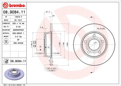 Тормозной диск BREMBO 08.9084.11 для AUDI ALLROAD
