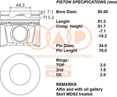 Поршень IAP QUALITY PARTS 100-11070 для MAZDA BT-50