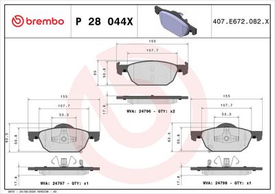 Sada brzdových platničiek kotúčovej brzdy (na jednu nápravu) BREMBO P 28 044X