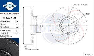 спирачен диск ROTINGER RT 1302-GL T5