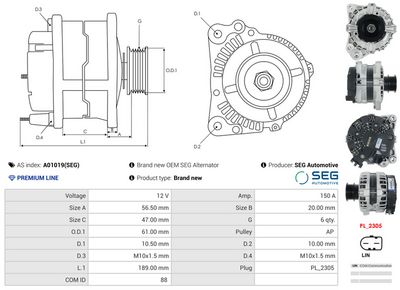 GENERATOR / ALTERNATOR AS-PL A01019SEG 4