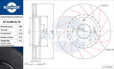 спирачен диск ROTINGER RT 21300-GL T6