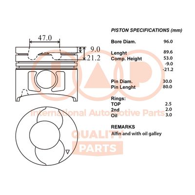 Поршень IAP QUALITY PARTS 100-13062 для RENAULT 30