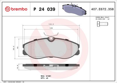 Комплект тормозных колодок, дисковый тормоз P 24 039