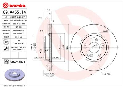 Тормозной диск BREMBO 09.A455.11 для HONDA FR-V