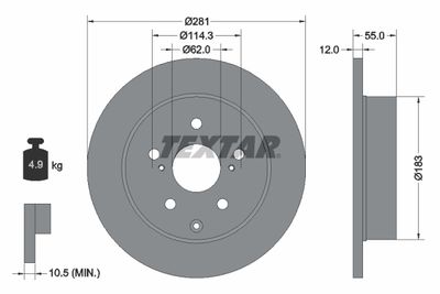 Тормозной диск TEXTAR 92162103 для LEXUS HS