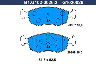 B1.G102-0026.2 GALFER Комплект тормозных колодок, дисковый тормоз