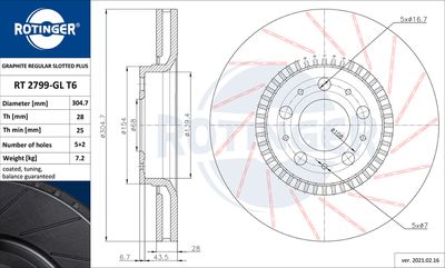 спирачен диск ROTINGER RT 2799-GL T6