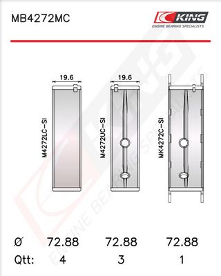 Комплект черупки на лагера на коляновия вал KING MB4272MC0.75