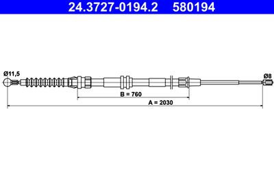 Тросик, cтояночный тормоз ATE 24.3727-0194.2 для VW CADDY
