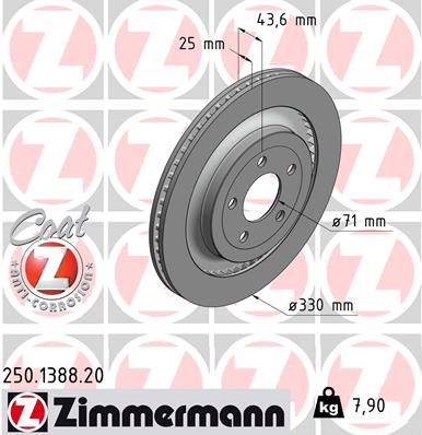 Тормозной диск ZIMMERMANN 250.1388.20 для FORD USA MUSTANG