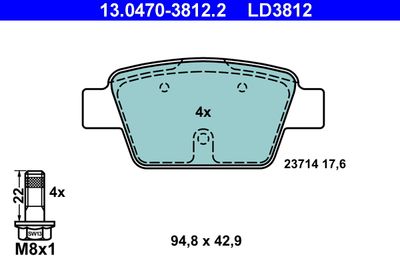 Комплект тормозных колодок, дисковый тормоз ATE 13.0470-3812.2 для ALFA ROMEO MITO