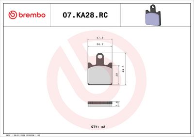 Bremžu uzliku kompl., Disku bremzes BREMBO 07KA28RC