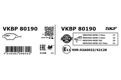 Комплект тормозных колодок, дисковый тормоз VKBP 80190