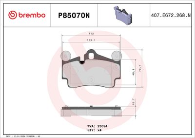 Sada brzdových destiček, kotoučová brzda BREMBO P85070N