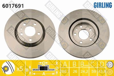 GIRLING 6017691 Тормозные диски  для LANCIA LYBRA (839_) 2.4 20V (839.CXM1A)