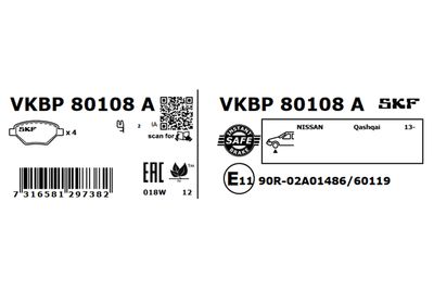 Комплект тормозных колодок, дисковый тормоз VKBP 80108 A