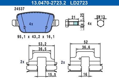комплект спирачно феродо, дискови спирачки ATE 13.0470-2723.2