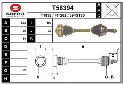 Приводной вал EAI T58394 для FIAT IDEA