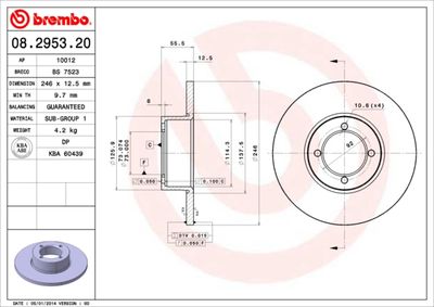 Тормозной диск BREMBO 08.2953.20 для OPEL MANTA