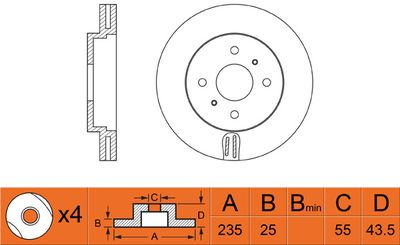 Тормозной диск FIT FR0422V для TOYOTA PROBOX
