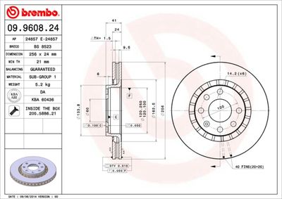 Тормозной диск BREMBO 09.9608.24 для DAEWOO CIELO