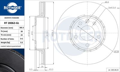 Tarcza hamulcowa ROTINGER RT 20062-GL