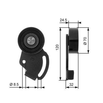 Tensioner Pulley, V-ribbed belt GATES T38098