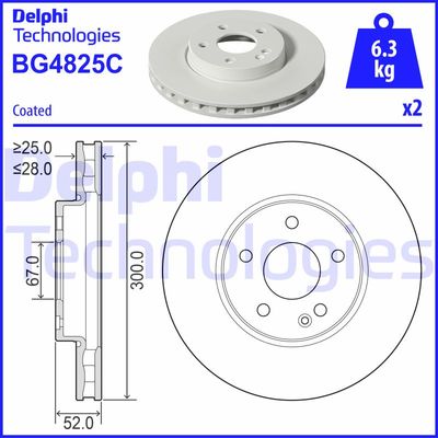Тормозной диск DELPHI BG4825C для MERCEDES-BENZ eVITO