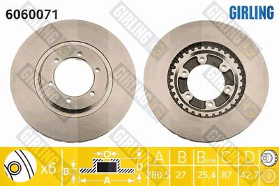 GIRLING 6060071 Тормозные диски  для HYUNDAI TERRACAN (HP) 2.9 CRDi 4WD