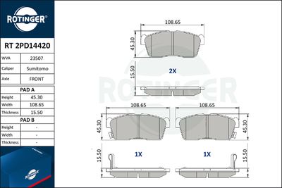 комплект спирачно феродо, дискови спирачки ROTINGER