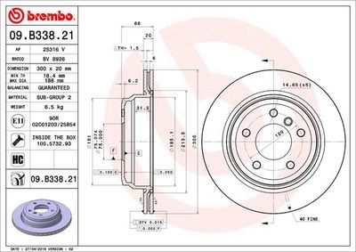BREMBO 09.B338.21 Тормозные диски  для BMW X1 (Бмв X1)