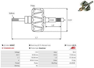 ROTOR ALTERNATOR AS-PL AR0007 1
