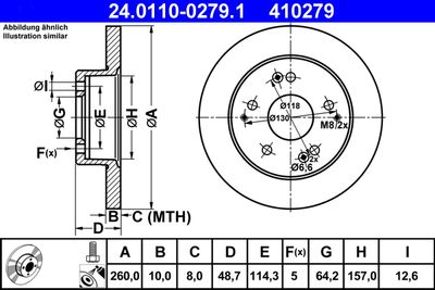 Тормозной диск ATE 24.0110-0279.1 для HONDA INTEGRA