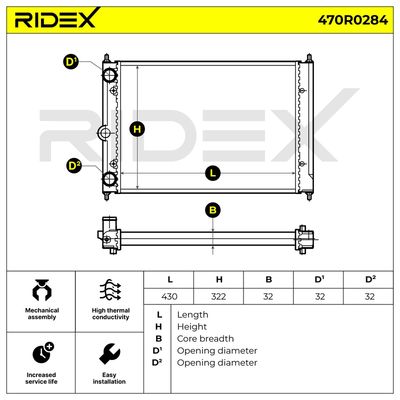 радиатор, охлаждане на двигателя RIDEX 470R0284