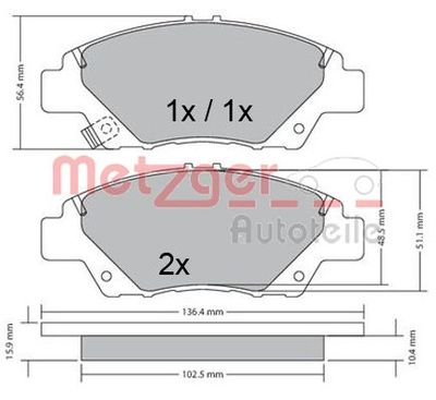 Комплект тормозных колодок, дисковый тормоз METZGER 1170367 для HONDA CR-Z