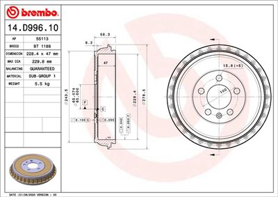 Тормозной барабан BREMBO 14.D996.10 для AUDI A1