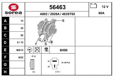 Генератор EAI 56463 для MITSUBISHI TREDIA